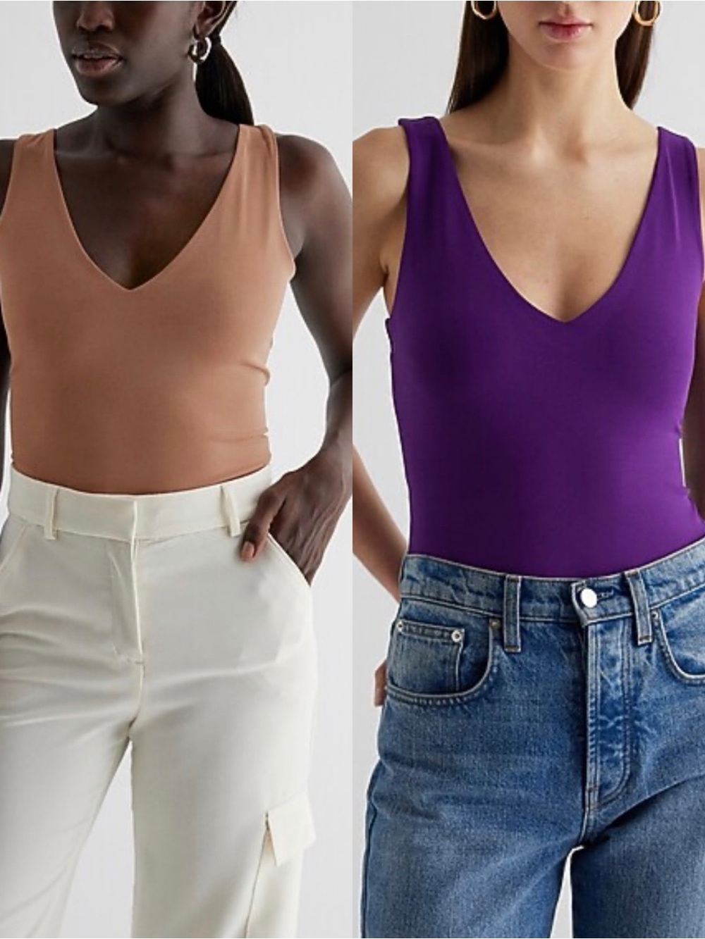 2 Express Body Contour High Compression V-Neck Sleeveless Bodysuits